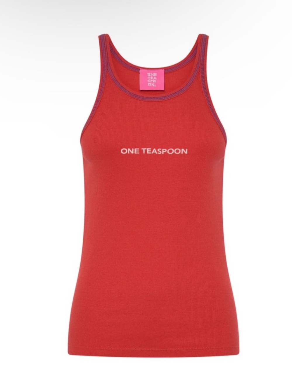 NWT One Teaspoon Ribbed Logo Tank Top Red Cotton Graphic Racerback XS
